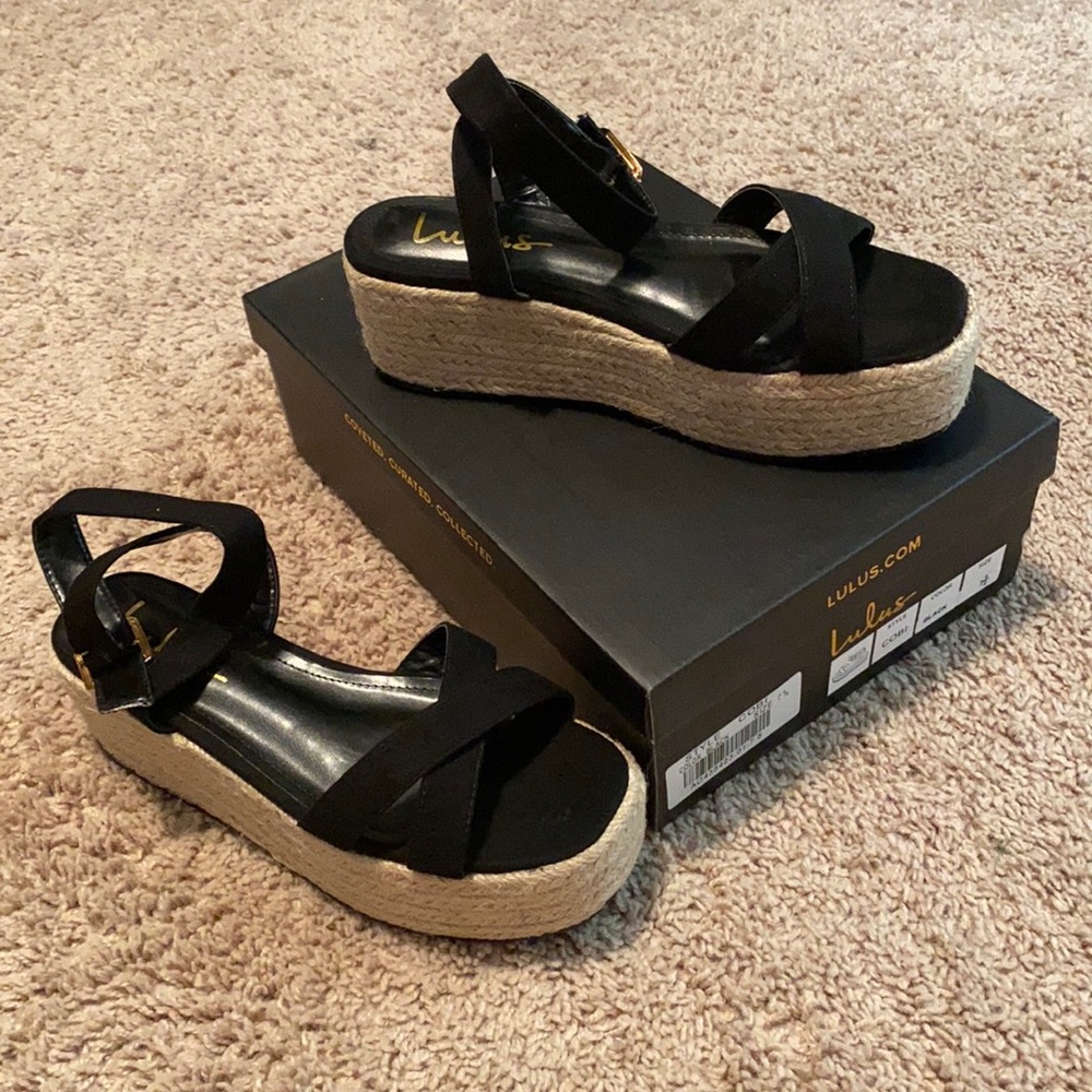 Lulus Cobi Black Suede Espadrille Platform Sandals